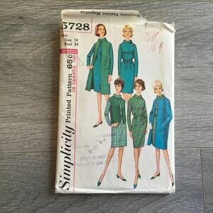 Simplicity Sewing Pattern 5728 Vintage Sophisticated 1960s Fashion 14 UNCUT